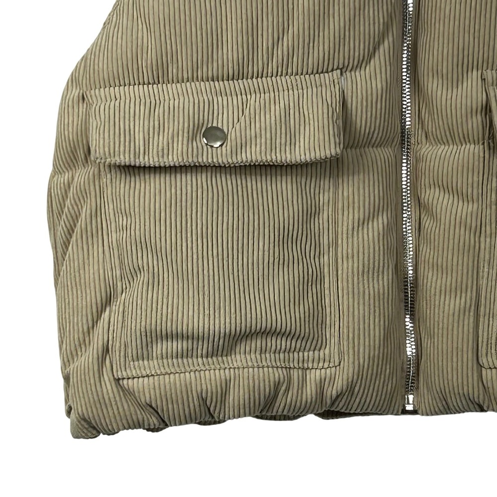 IRIS Corduroy Puffer Vest Womens Large Tan Hooded Zip Up IJ99399 NWT - Picture 3 of 8